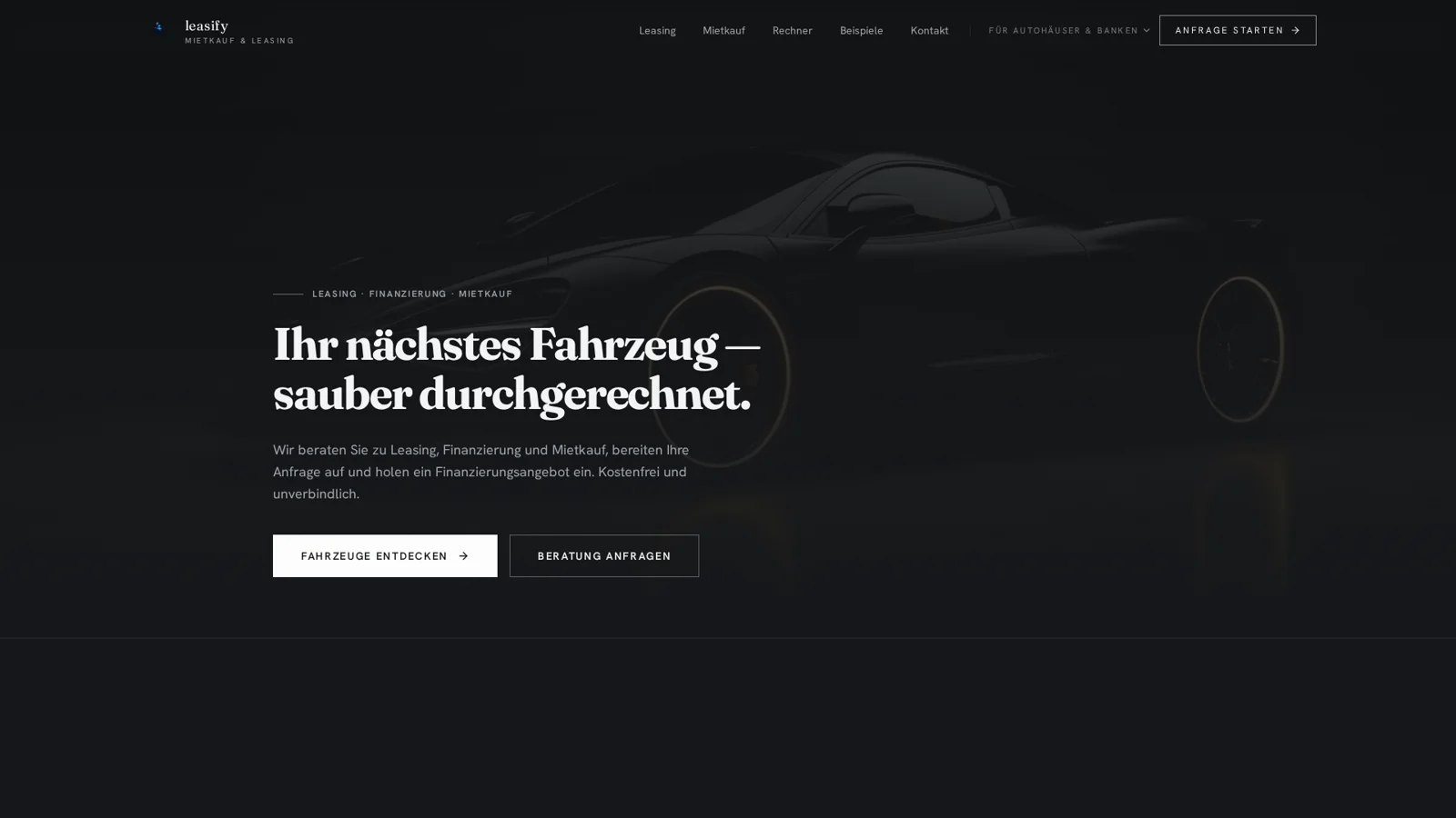 Startseite von Leasify